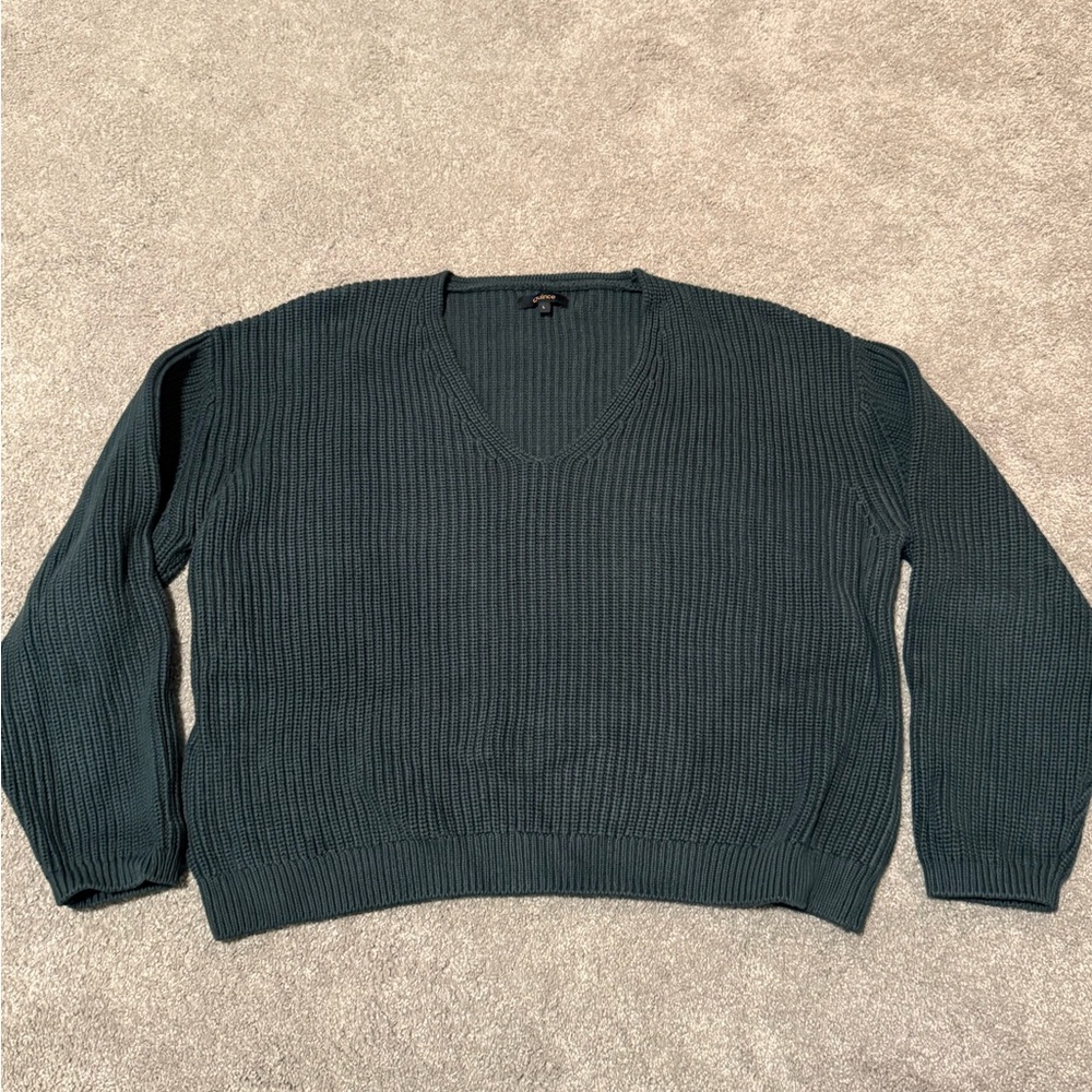 Quince Women’s 100% Organic Cotton Fisherman V-Neck Sweater Spruce Green Large